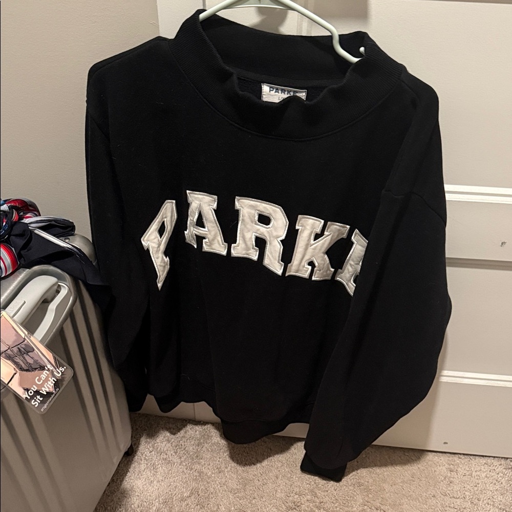 Black PARKE by Chelsea parke mock neck varsity Sweatshirt size L/XL